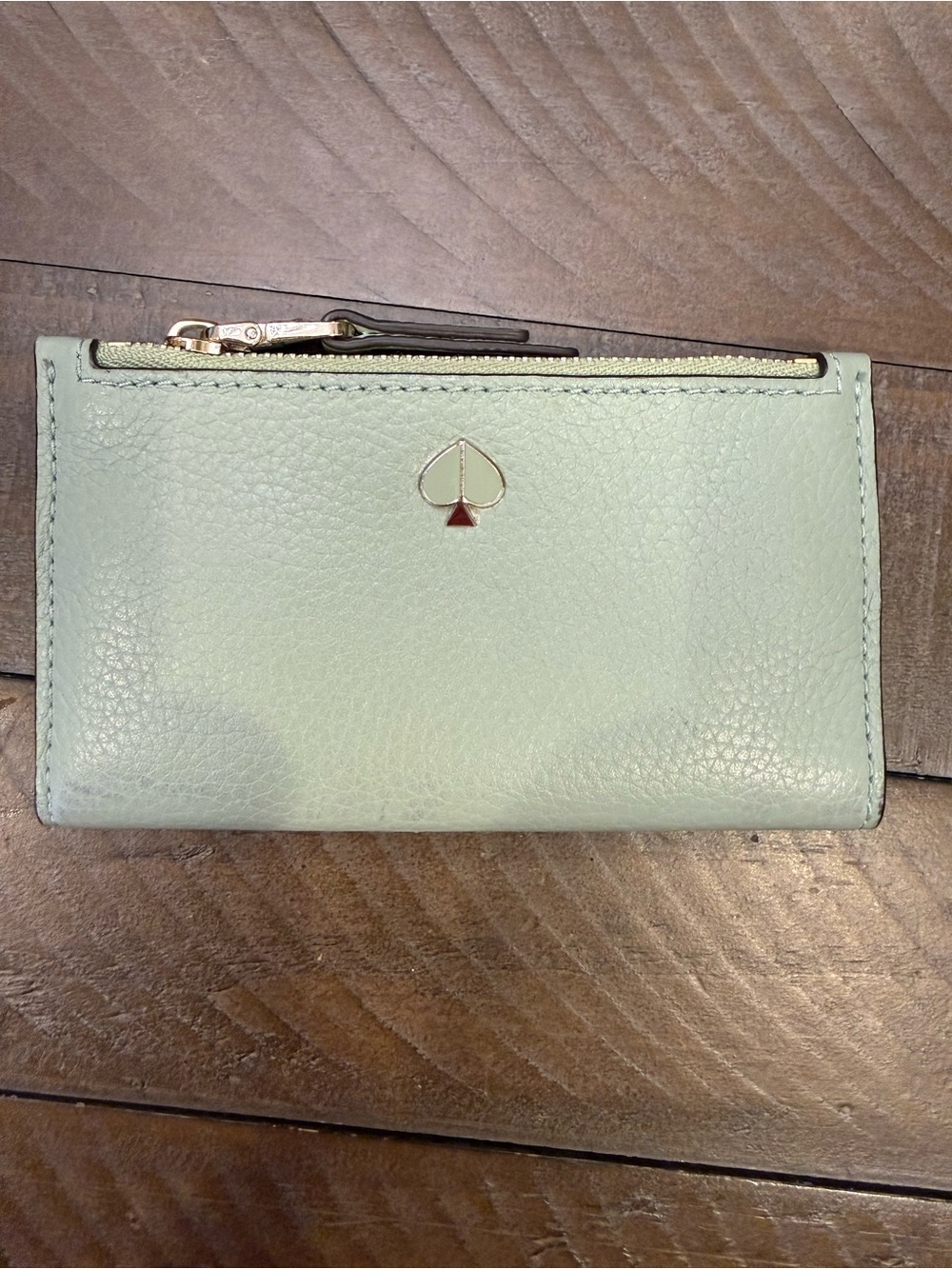 kate spade Pebbled Leather Small Zip Card Wallet in Mint